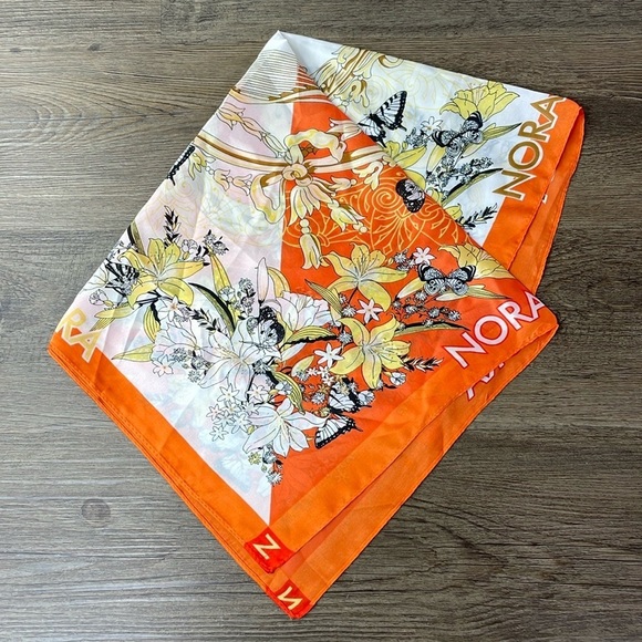 noracora Accessories - NoraCora Women’s White Orange Silk Scarf